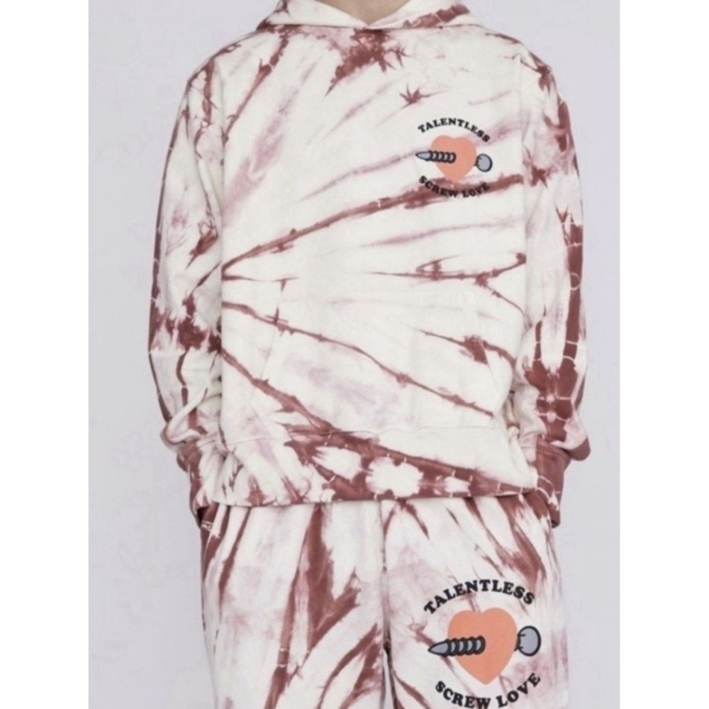 Talentless Screw Love Tie Dye Hoodie Organic Cotton Sweatshirt Large Brown White